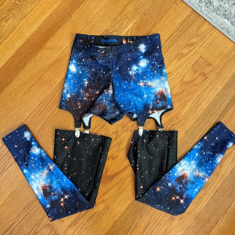 Blackmilk Galaxy suspender leggings